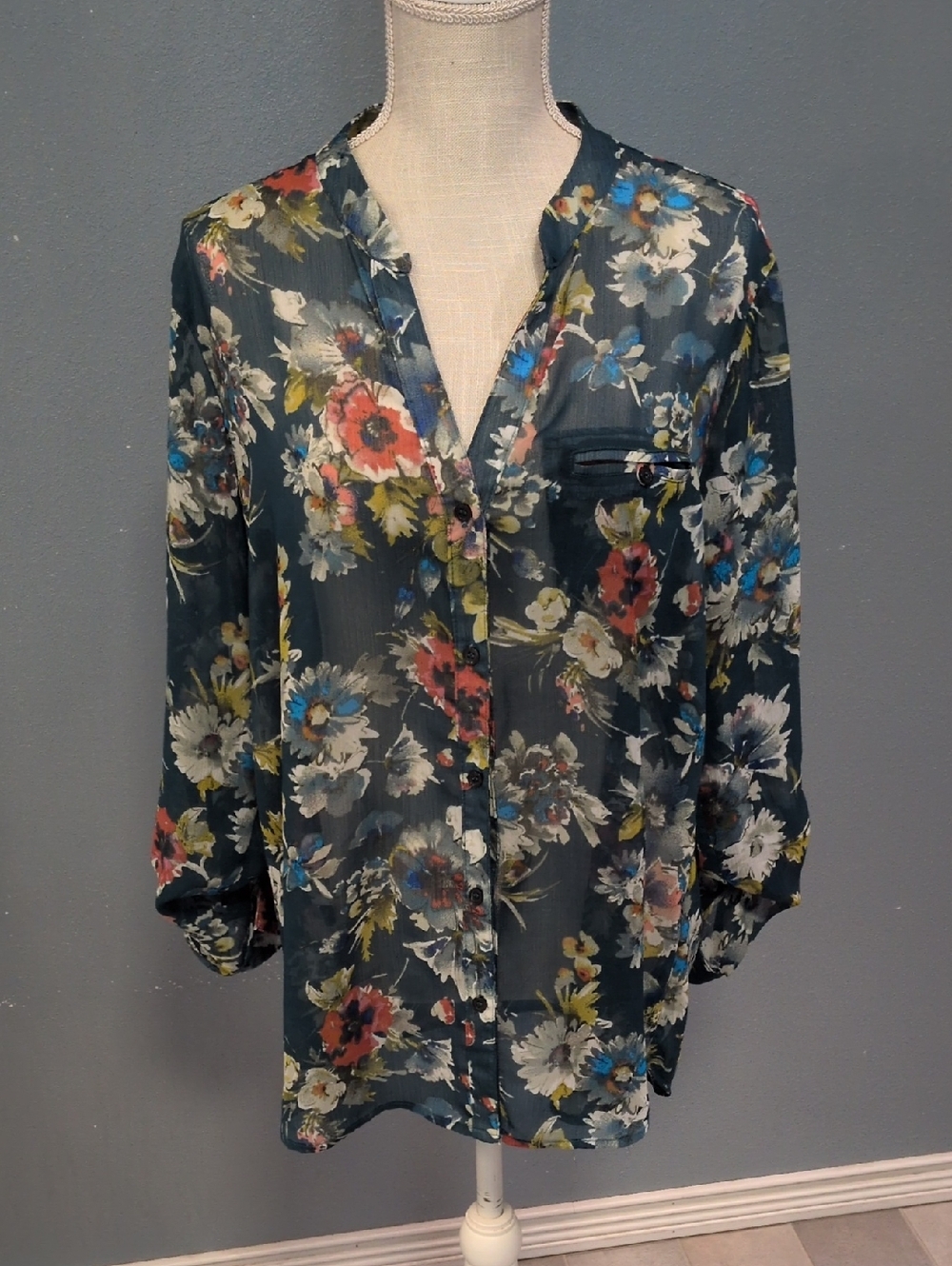 Kut From The Cloth Sheer Moody Floral USA Made Blouse Grandmacore Feminine 80's